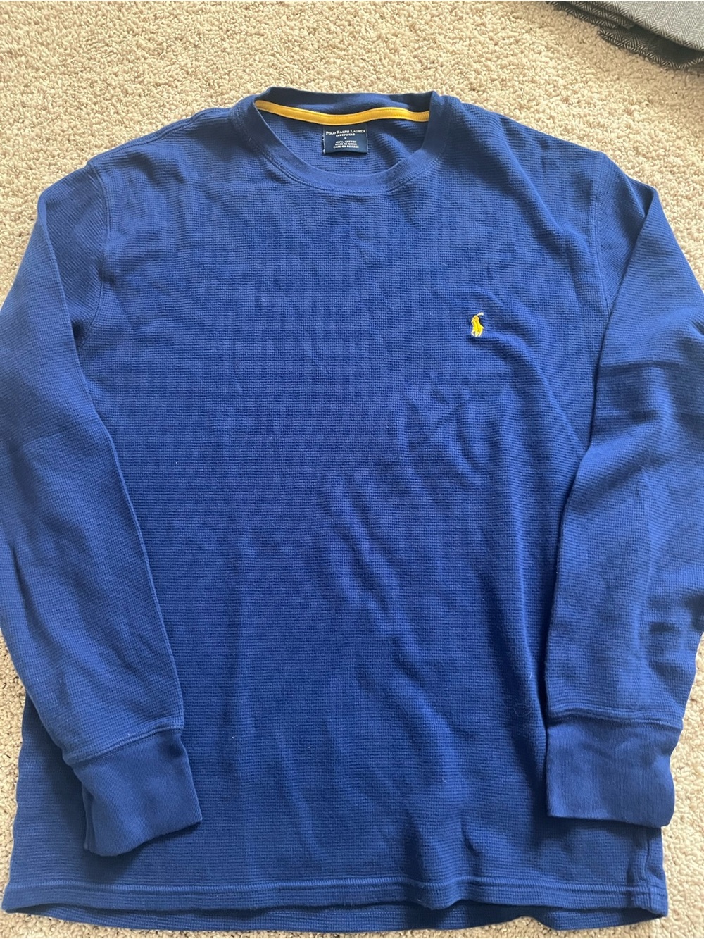 Polo by Ralph Lauren Long-Sleeve Crewneck Sweat in Royal Blue with Yellow Logo